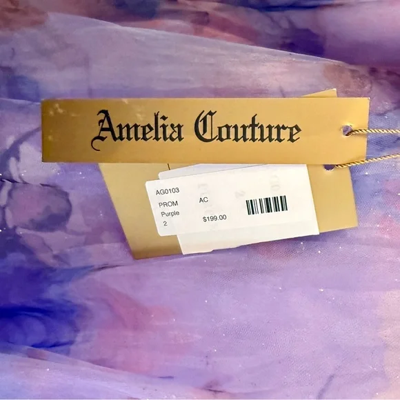 Amelia Couture Off Shoulder Lilac Floral Print Formal Gown NWT Size 2 - Picture 7 of 7